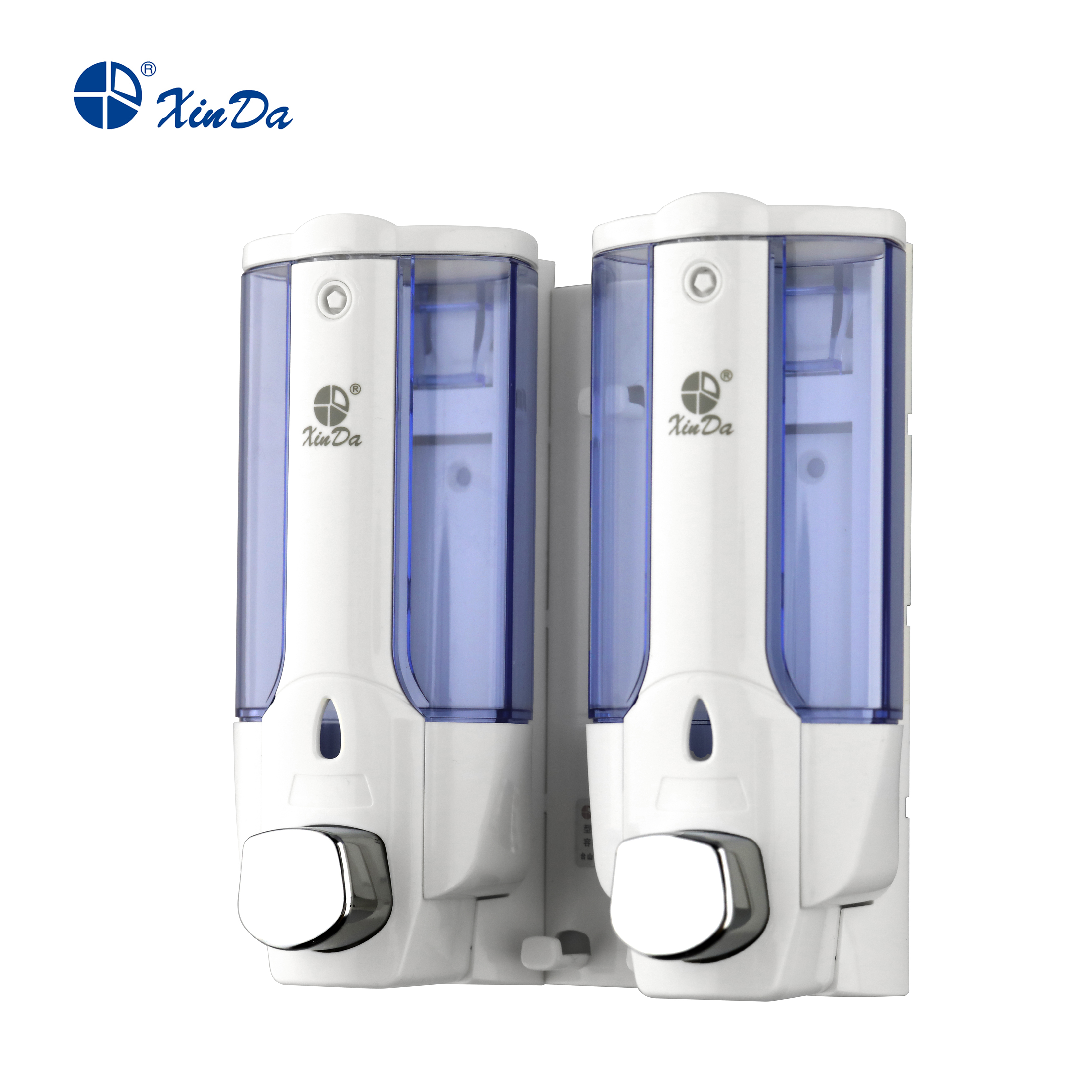 تلگراف صابون عملکردی Xinda ZYQ138s 380 ML X2 پمپ فشاری پلاستیکی سفید ضدعفونی کننده حمام دیواری با قفل کلید