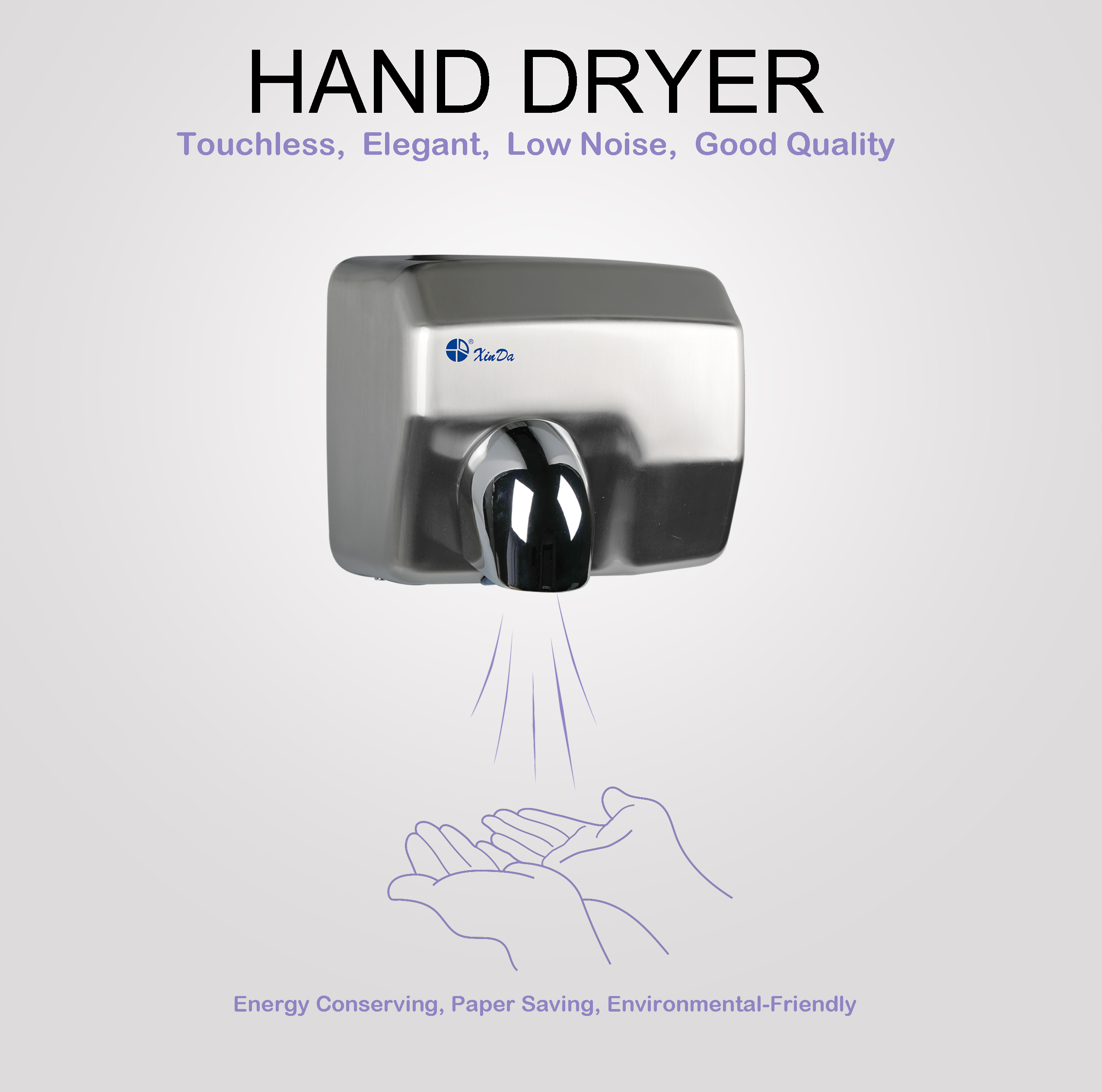 دستگاه دست خشک کن نقره ای XinDa GSQ250 دست خشک کن ازن با سنسور الکتریکی